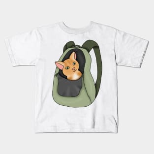 Kitty in a backpack (fluffy orange cat) Kids T-Shirt